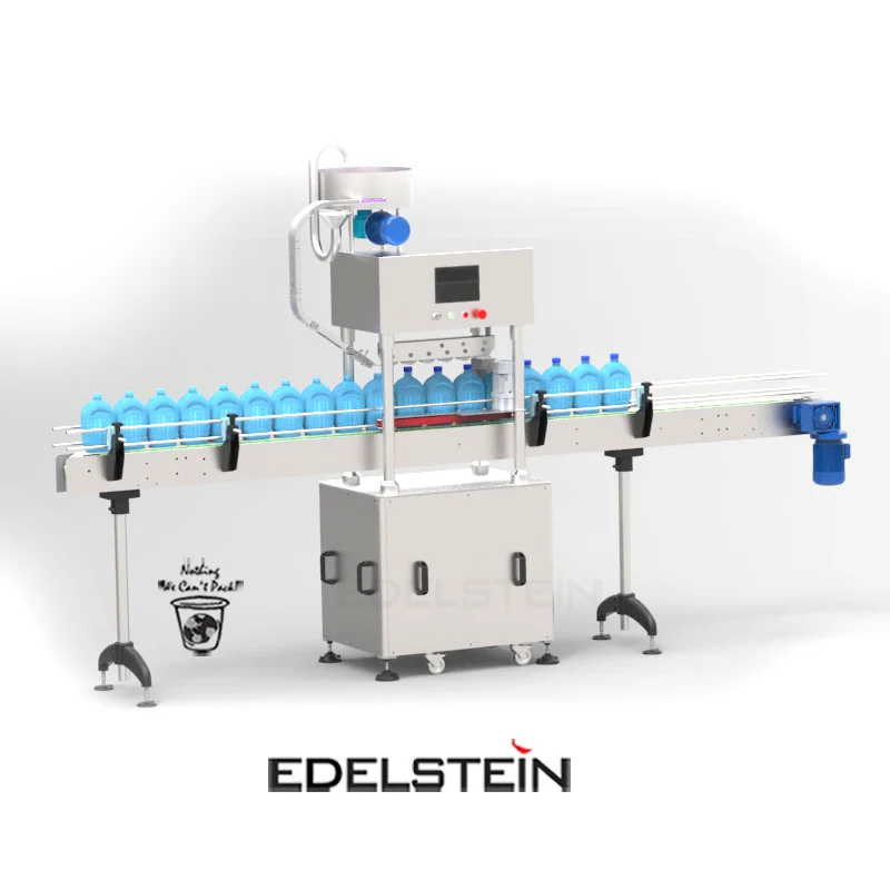 EDELSTEIN lid press capping machine on a jug bottle line