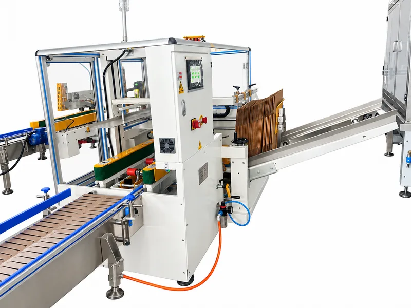 EDELSTEIN carton erector forming flat-pack cartons on the production line